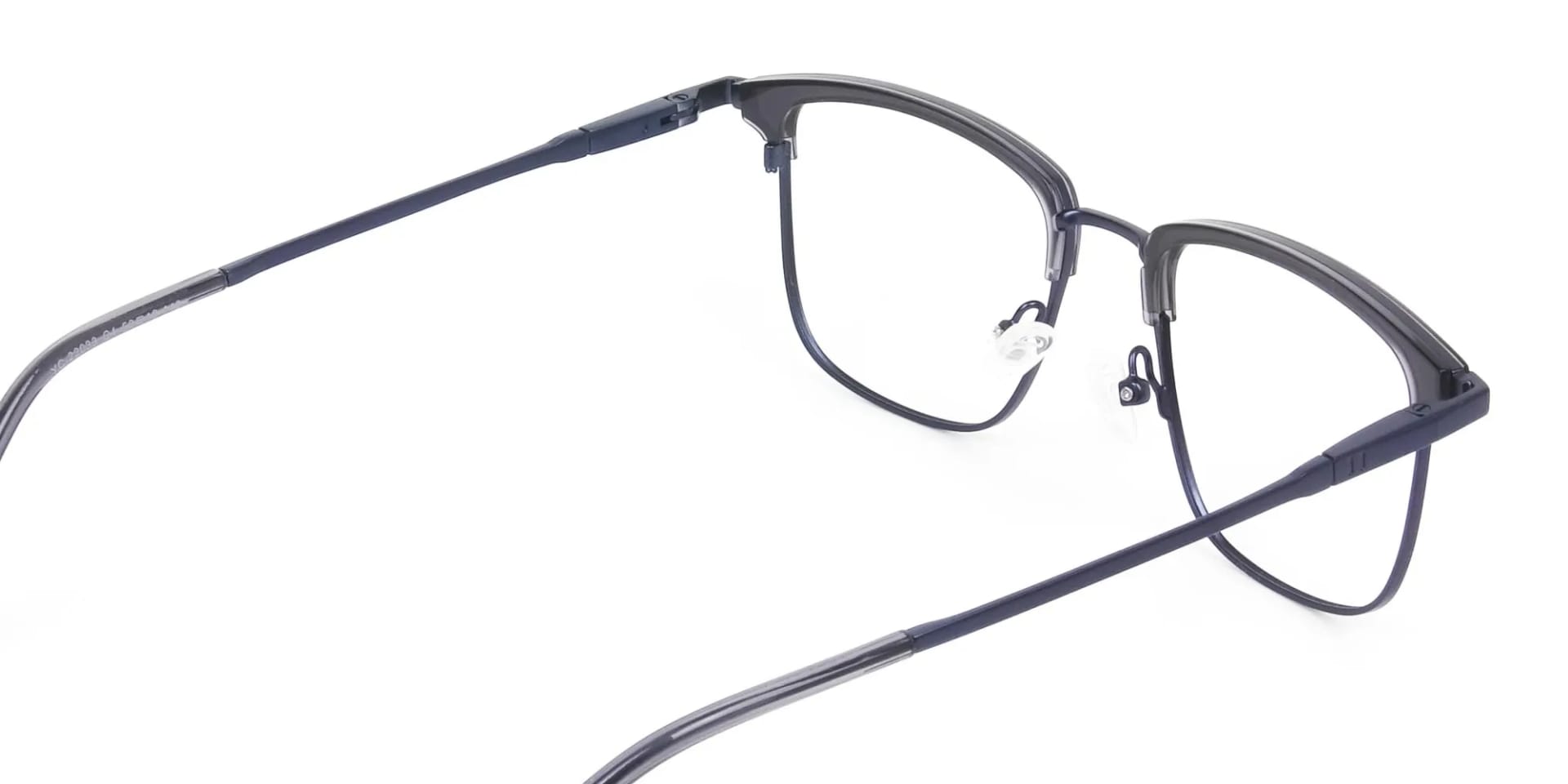 Navy Blue & Matt Black Glasses in Metal Browline & Square  - 1