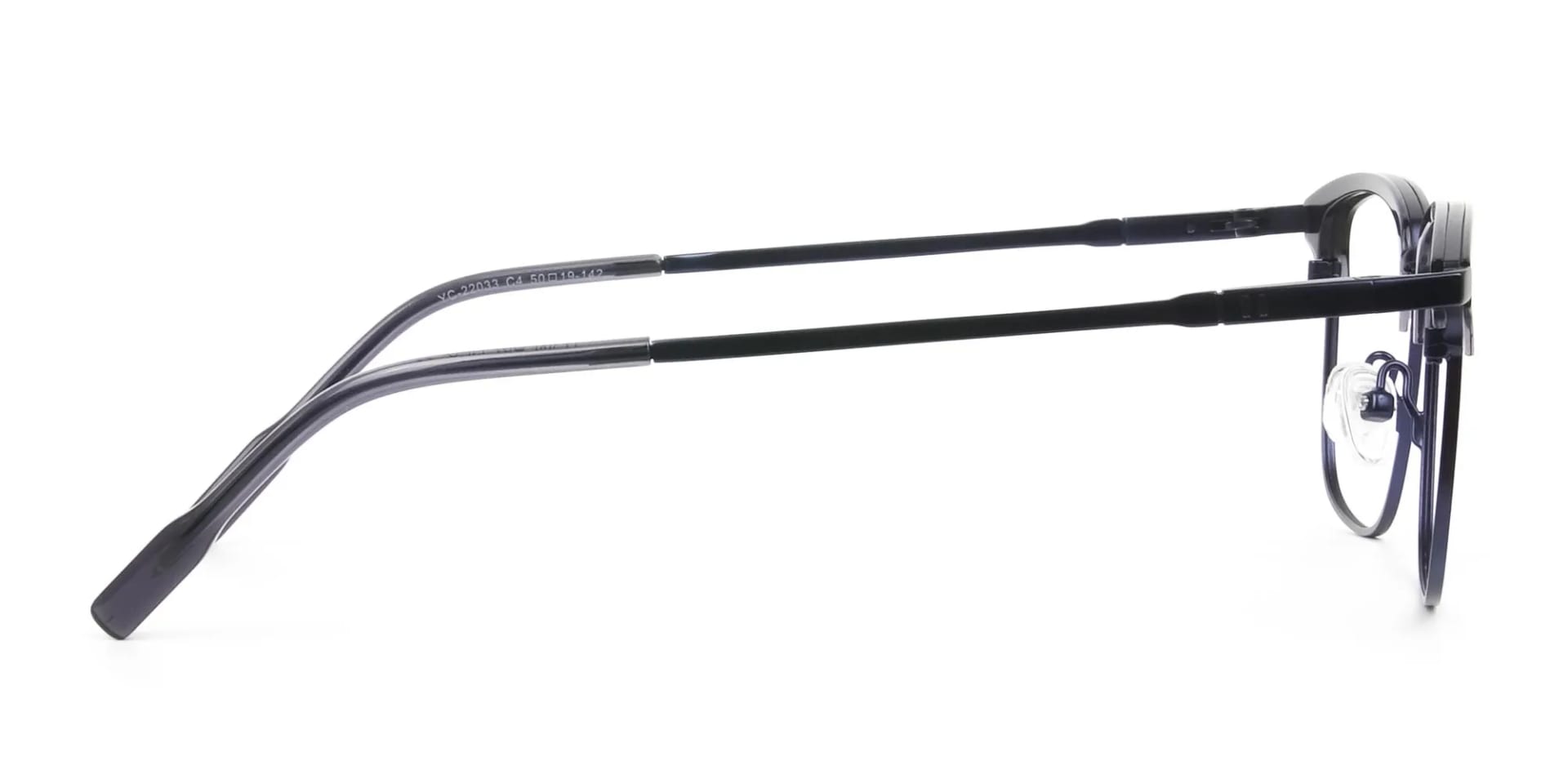 Navy Blue & Matt Black Glasses in Metal Browline & Square  - 1