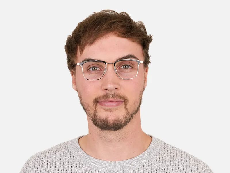 Grey Tortoise and Silver Glasses in Browline & Square - 2