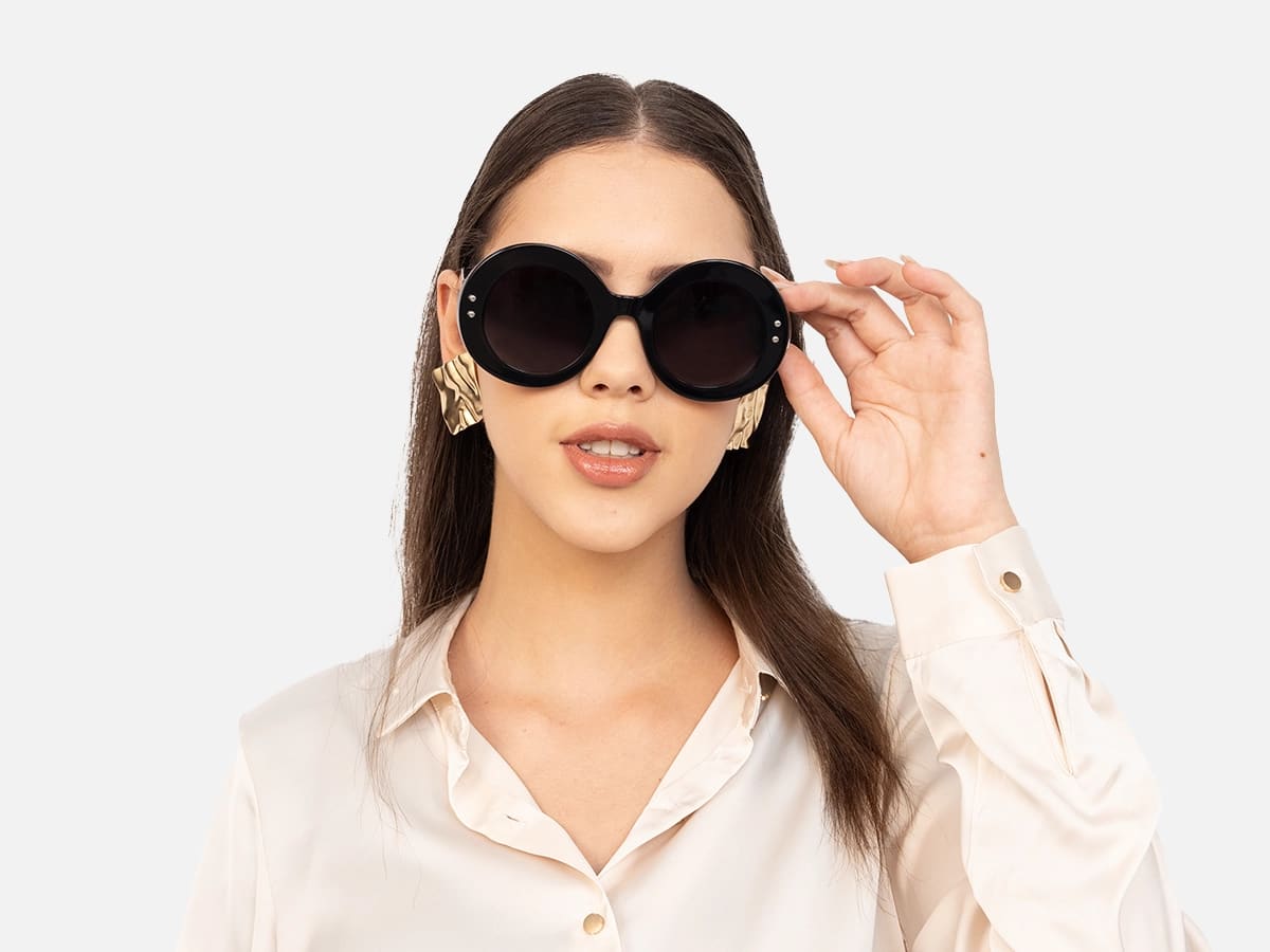 Oversized Round Black Sunglasses-52