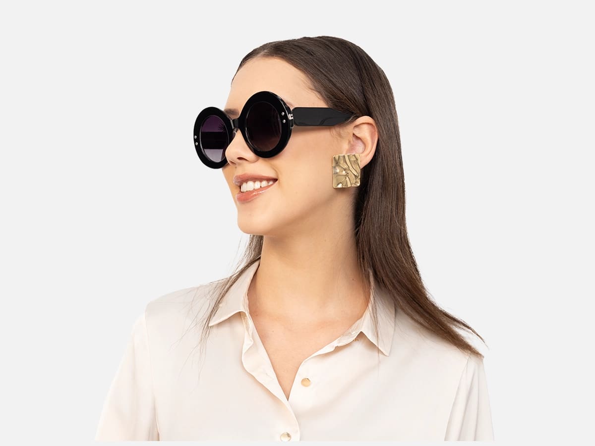 Oversized Round Black Sunglasses-54
