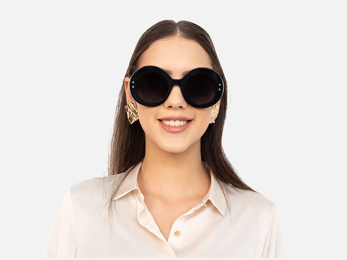 Oversized Round Black Sunglasses-51