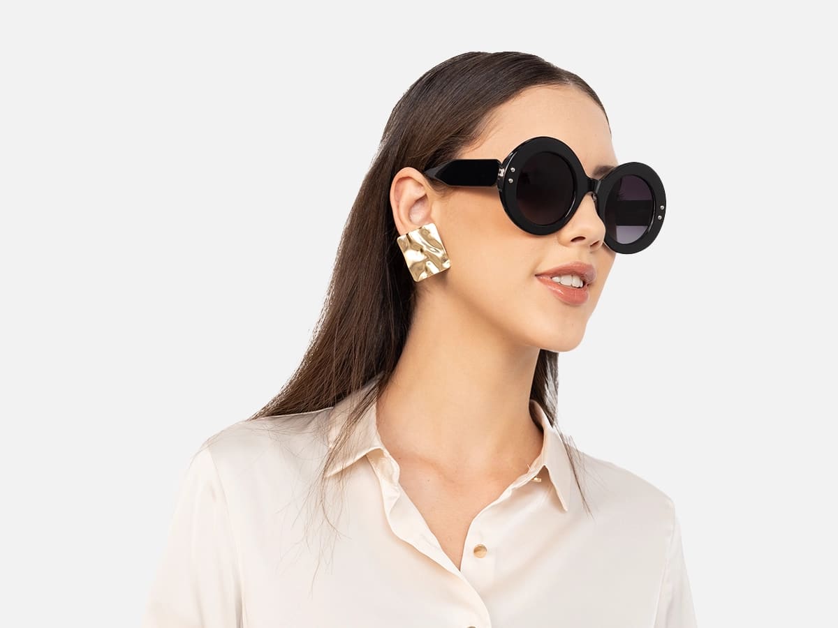 Oversized Round Black Sunglasses-53