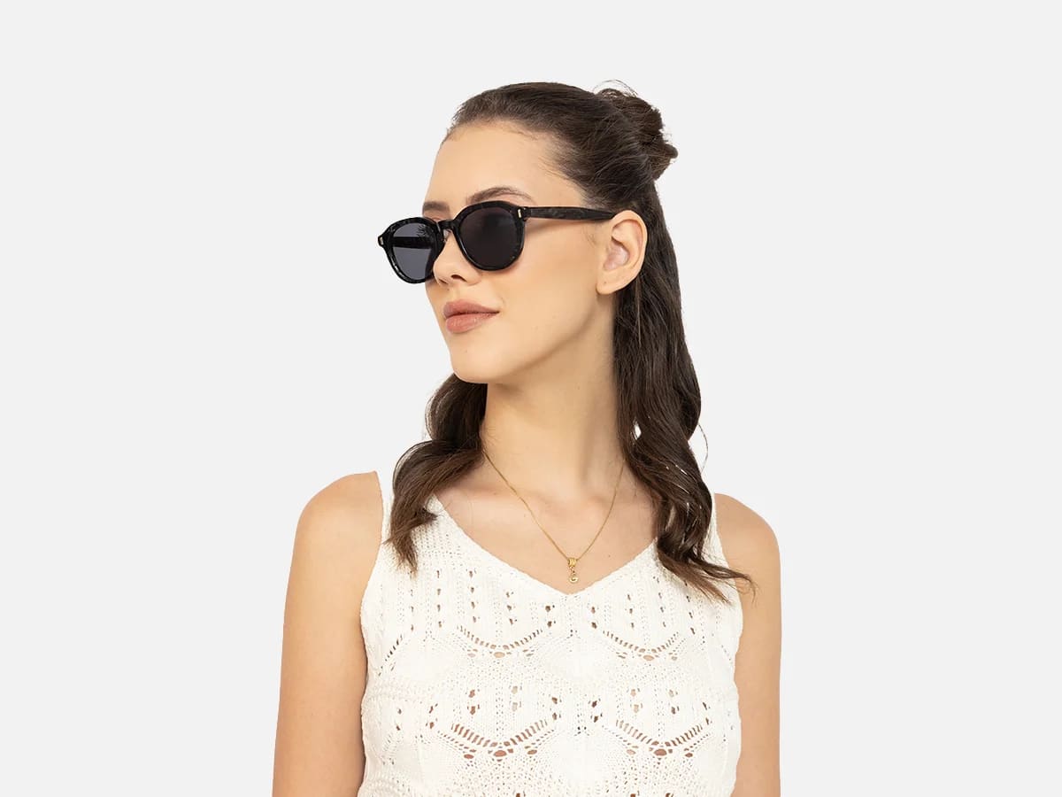 Black Marble Round Sunglasses-53
