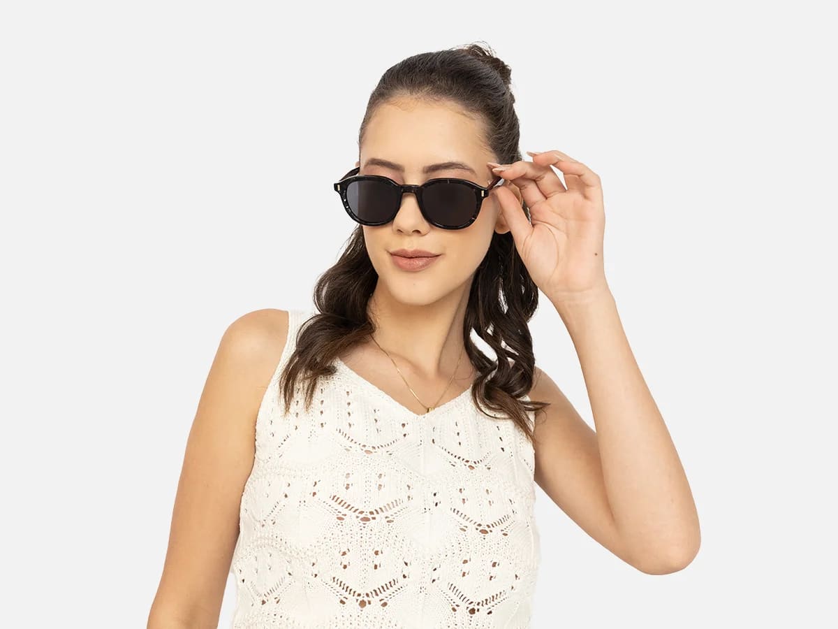 Black Marble Round Sunglasses-52