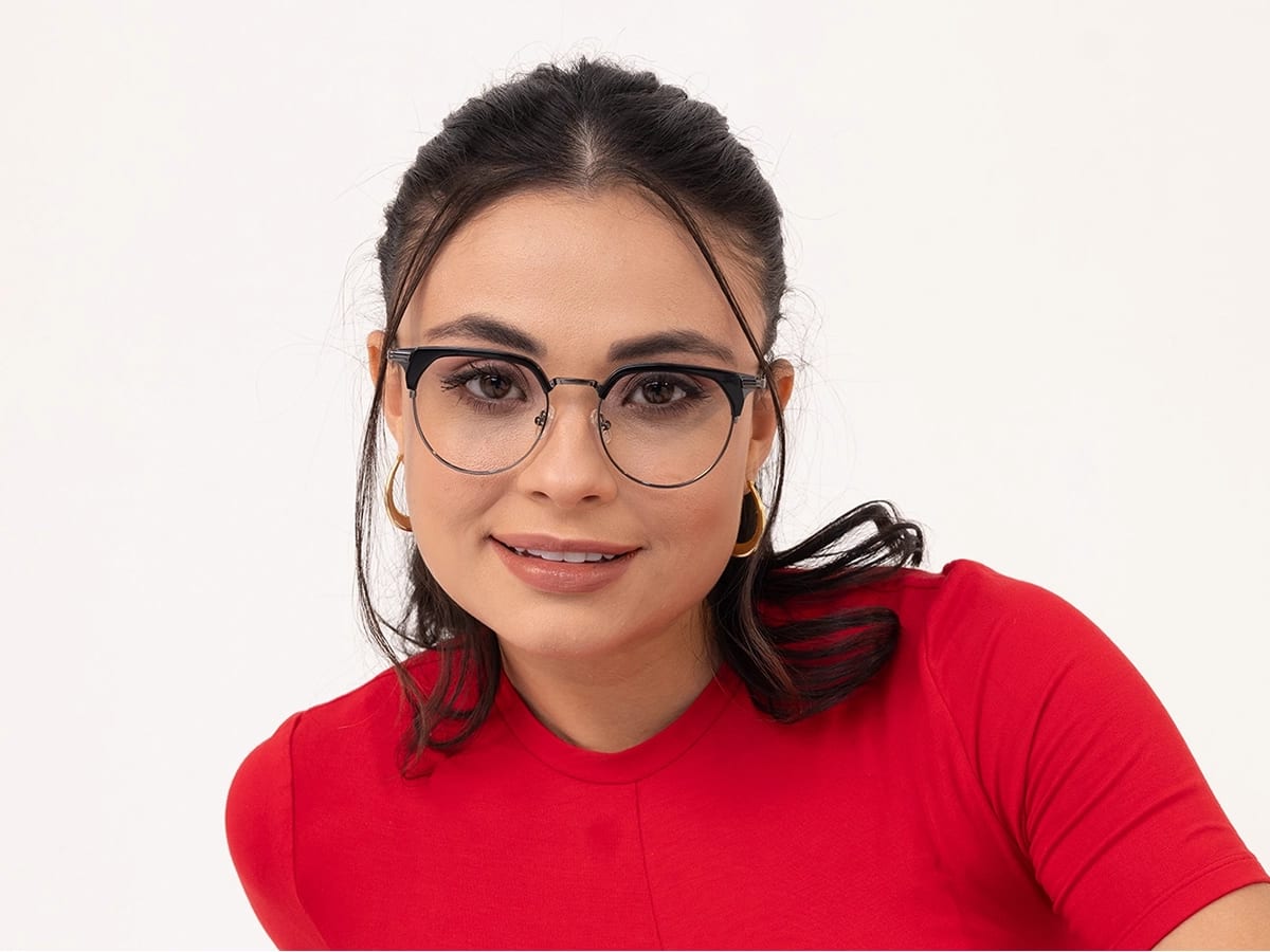 Black Gunmetal Browline Glasses 51