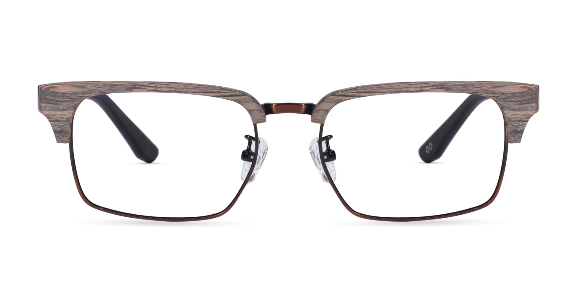 Beige Oak & Bronze Brown Wooden Metal Eyeglasses1