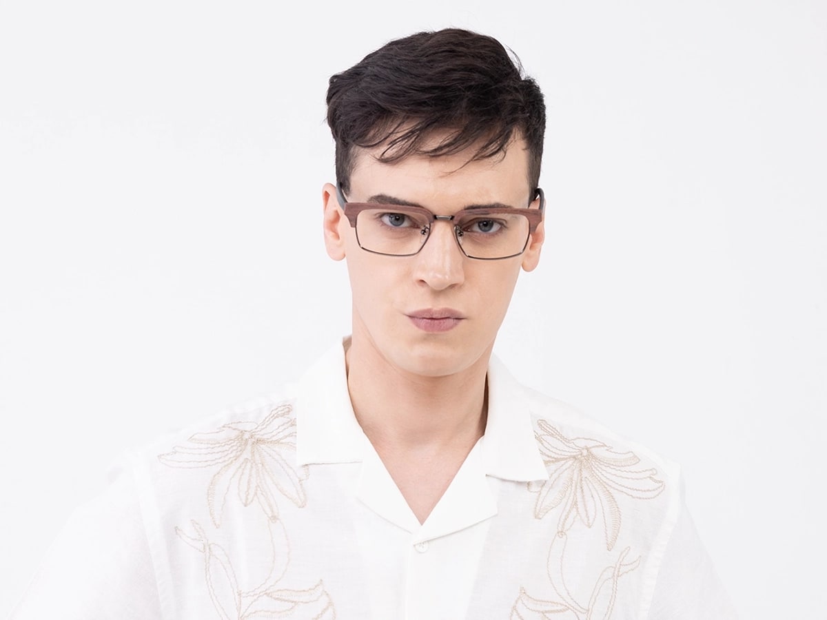 Rectangle Wooden Metal Eyeglasses 41