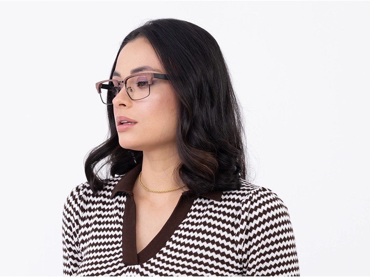 Rectangle Wooden Metal Eyeglasses 53