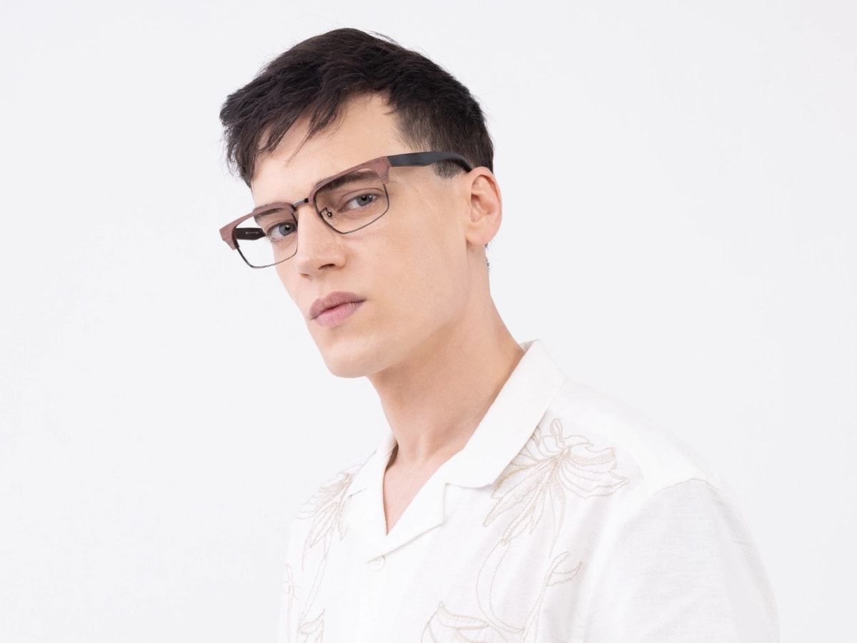 Rectangle Wooden Metal Eyeglasses 43