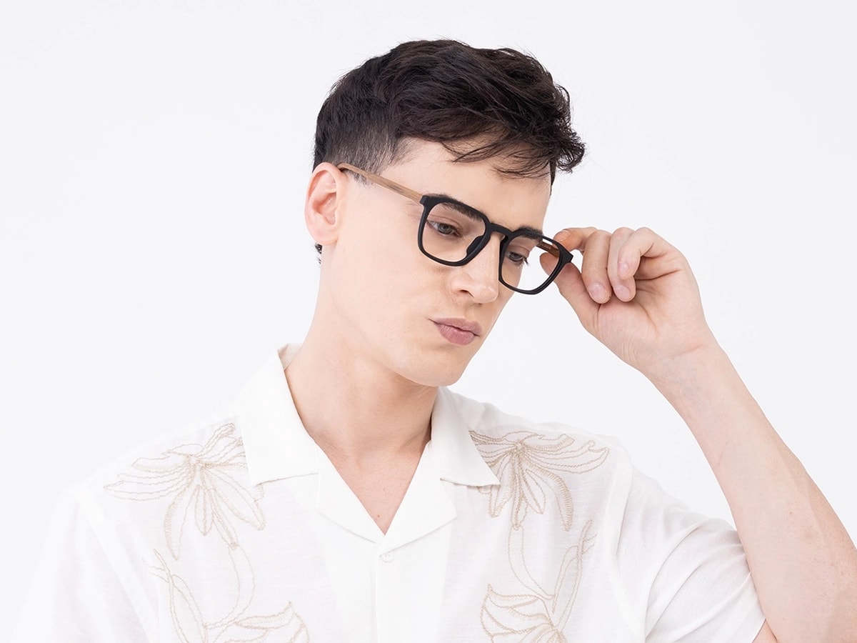 Black Wooden Square Full Rim Glasses 42