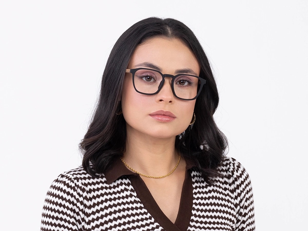 Black Wooden Square Full Rim Glasses 51