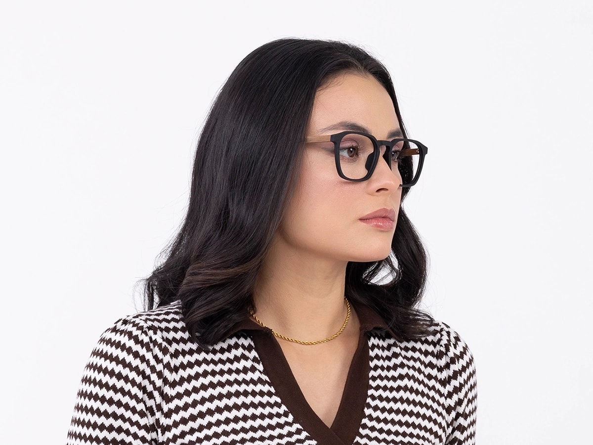 Black Wooden Square Full Rim Glasses 52