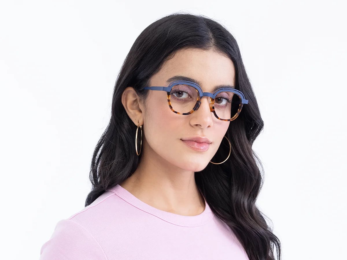  Denim Blue & Tortoise Square Eyeglasses 53