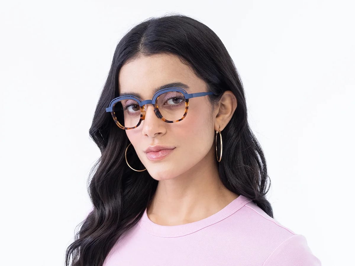  Denim Blue & Tortoise Square Eyeglasses 52