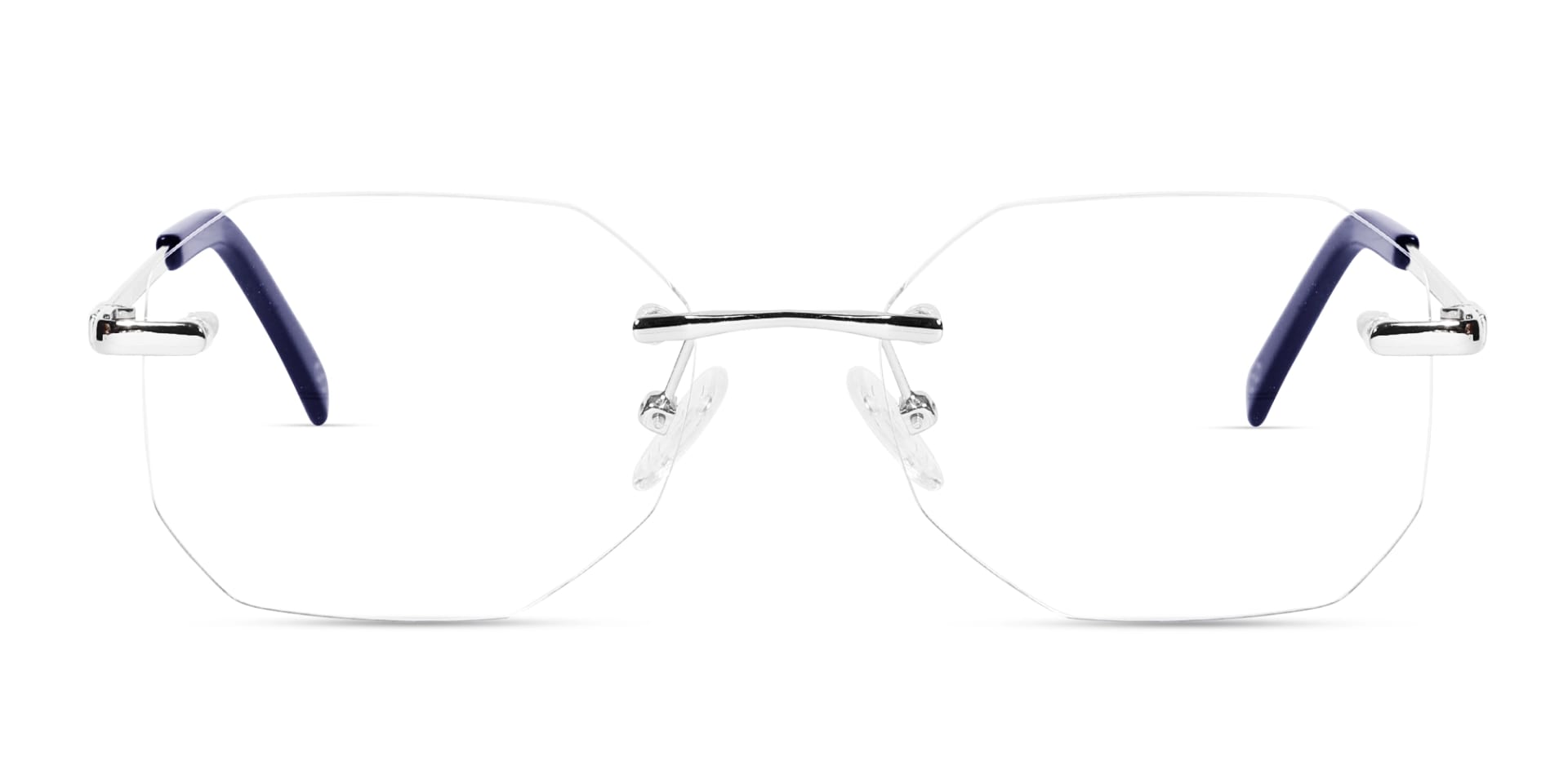 Silver & Blue Metal Rimless Glasses 1