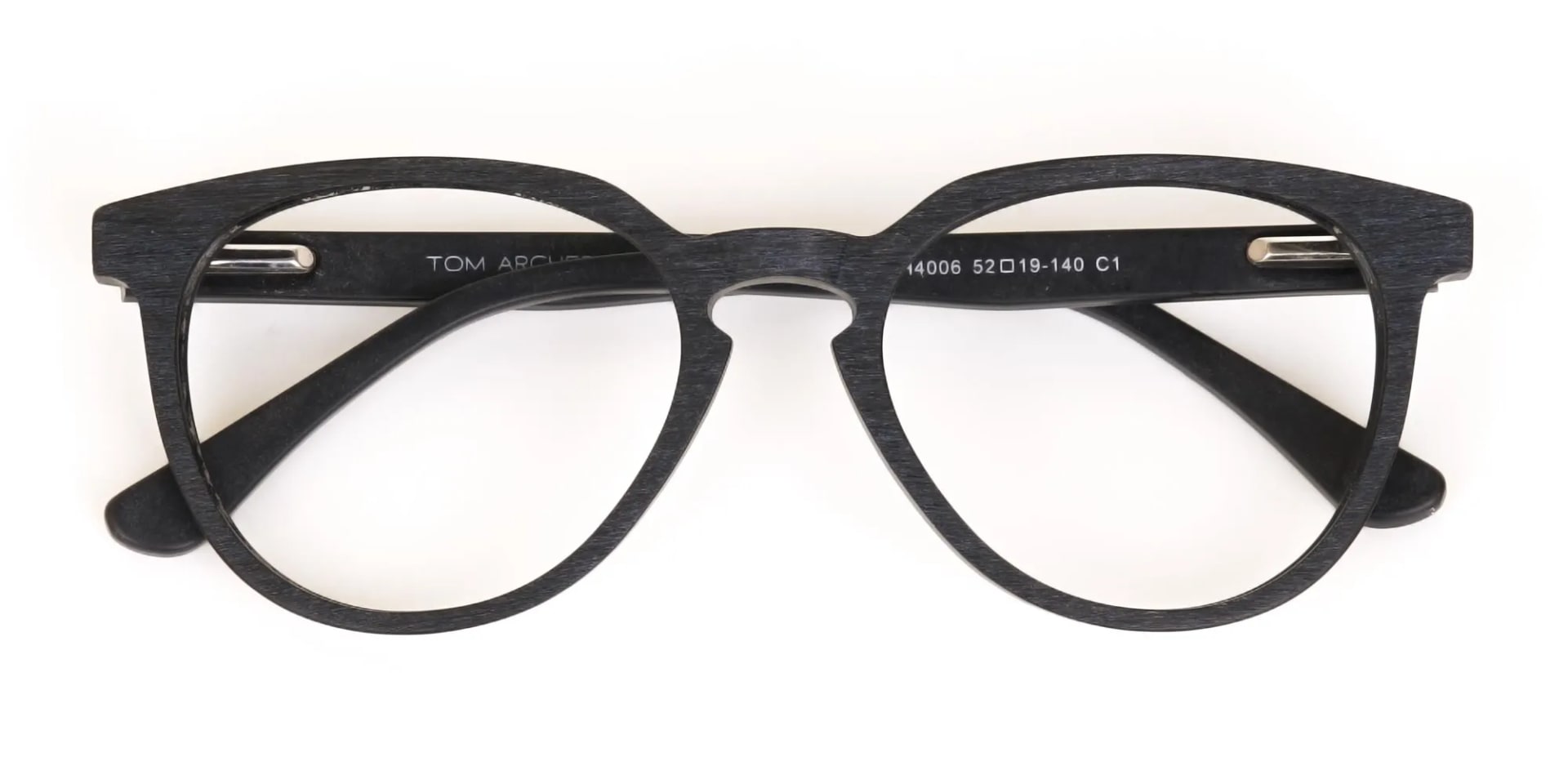 Black Wood Round Glasses Frame Unisex-2