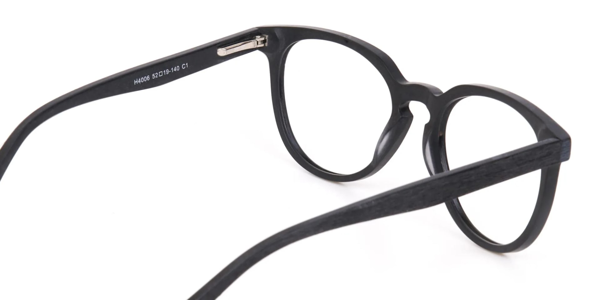 Black Wood Round Glasses Frame Unisex-2