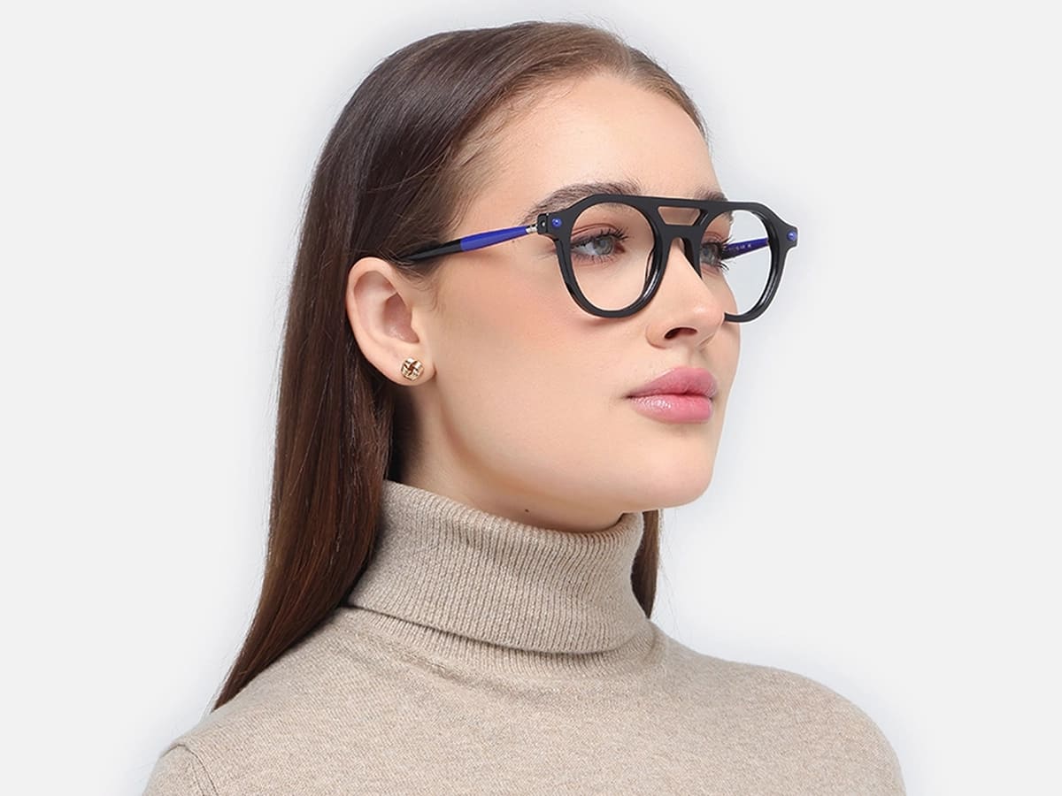 Black Pilot Round Glasses 52