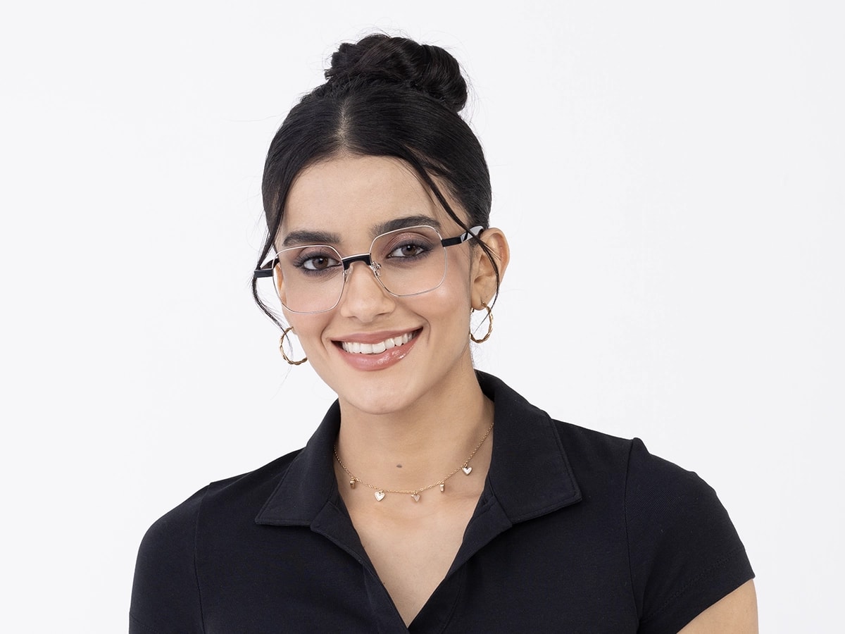 Silver Square Metal Full Rim Eyeglasses 51