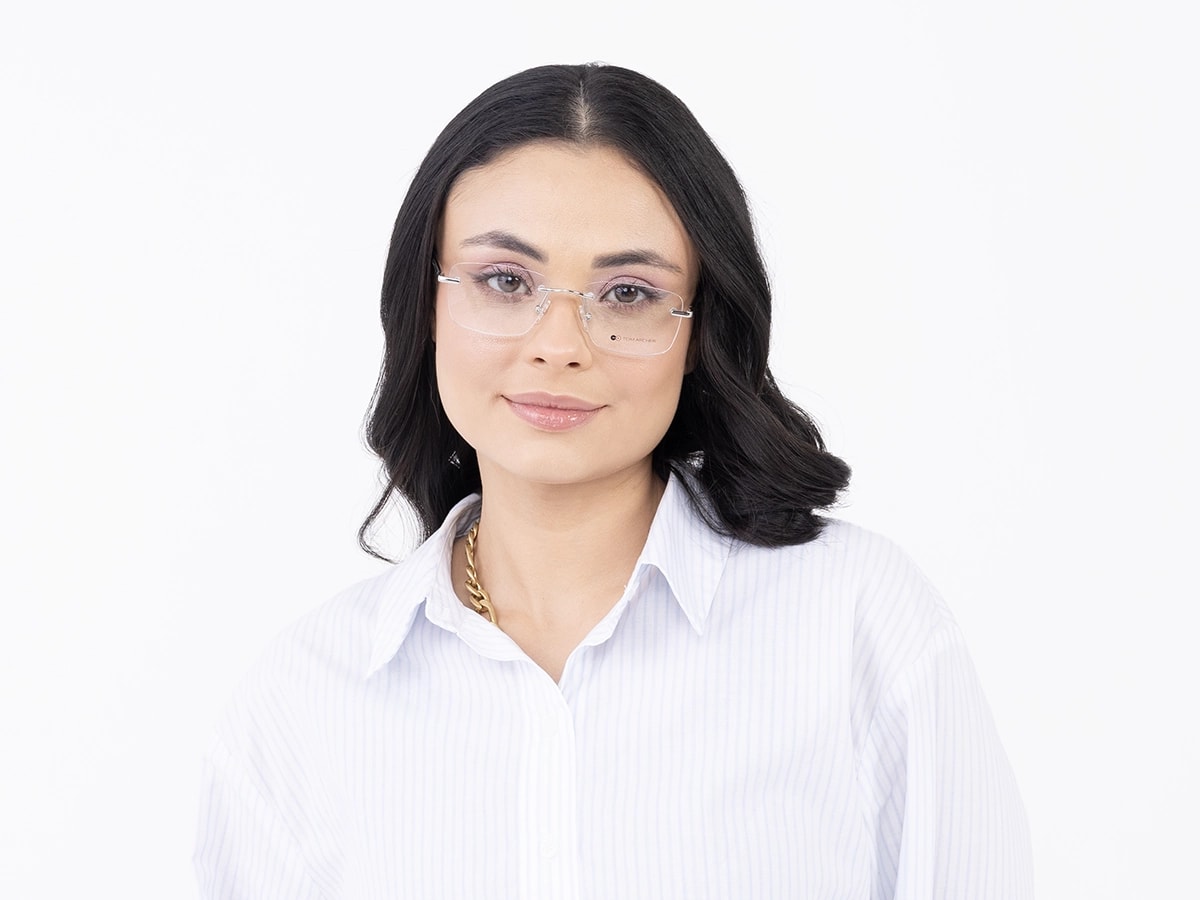 Silver Rimless Rectangle Eyeglasses 51