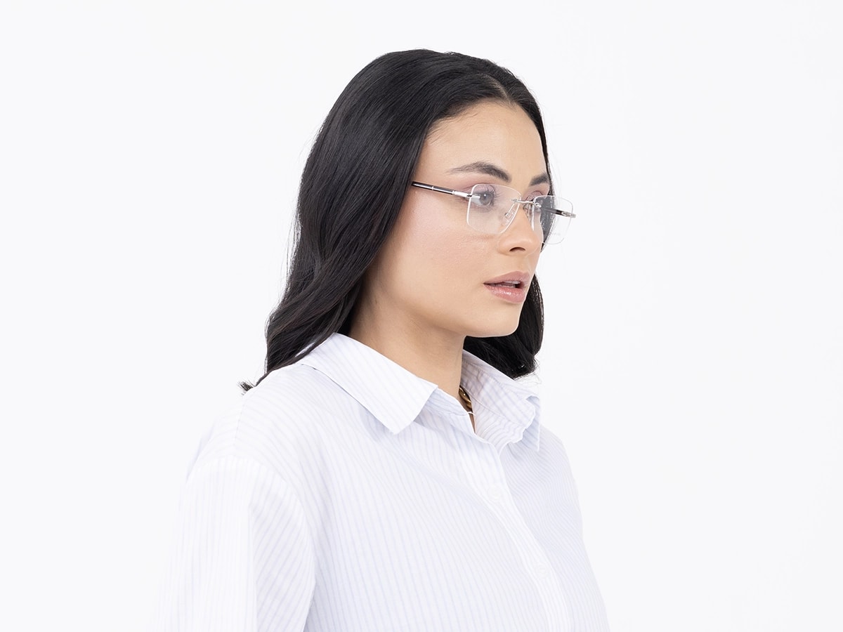 Silver Rimless Rectangle Eyeglasses 53