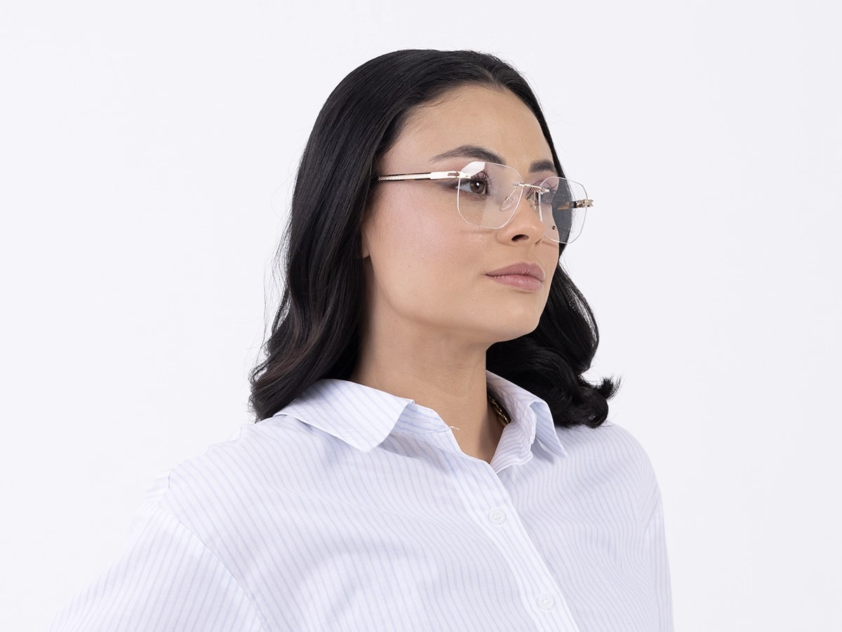 Gold & Tortoise Rimless Square Eyeglasses 53