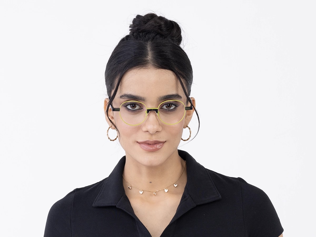 Lime Green Round Metal Full Rim Glasses 51