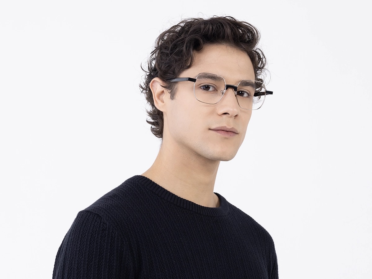 Silver Square Metal Full Rim Eyeglasses 43