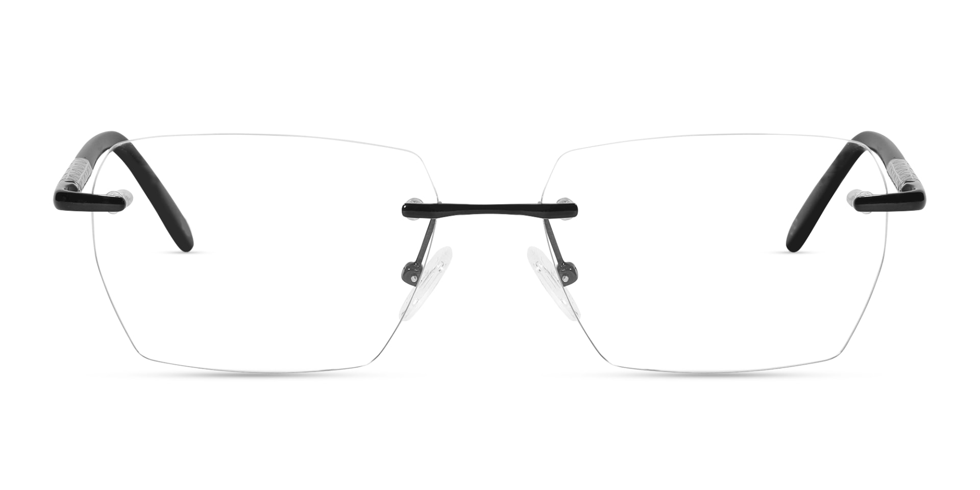 Black Metal Rimless Geometric Eyeglasses-1