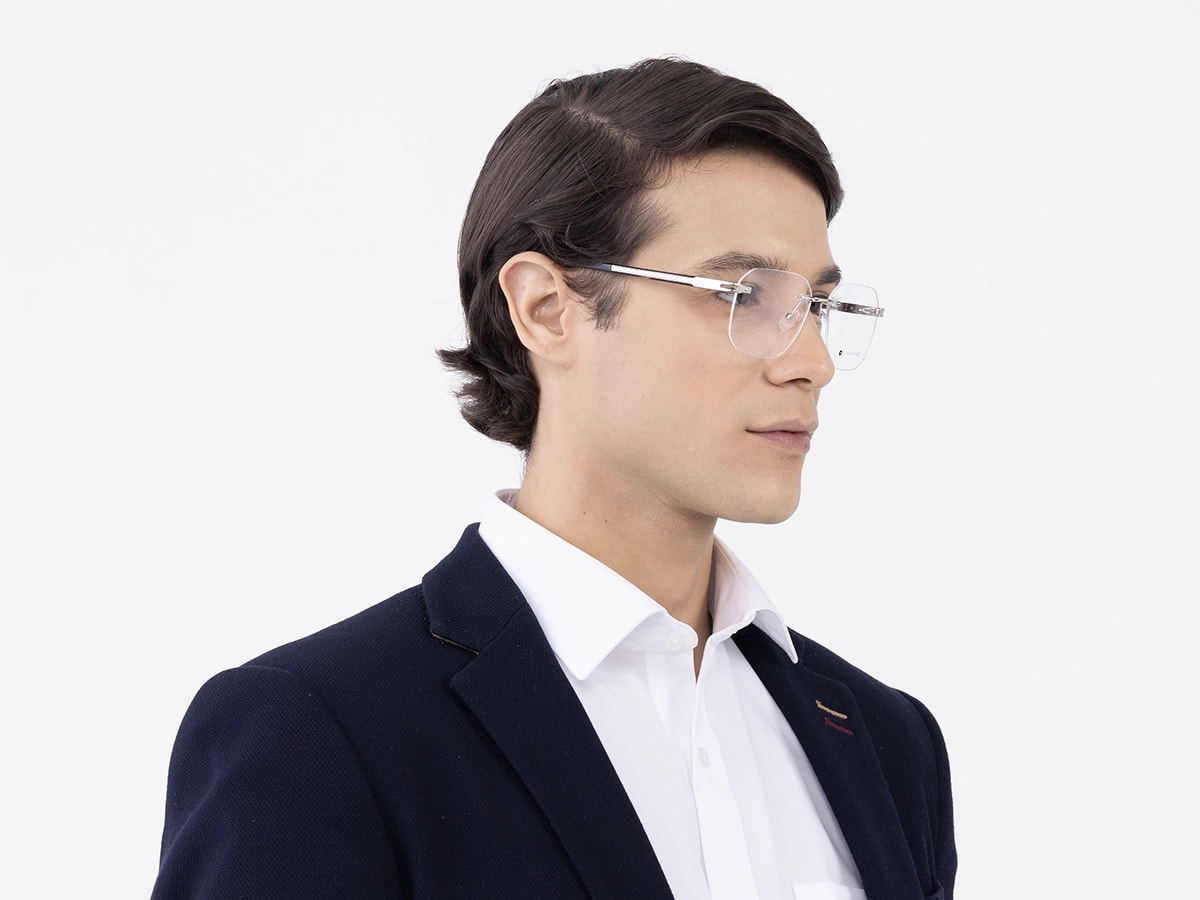 Silver Metal Rimless Geometric Glasses 43