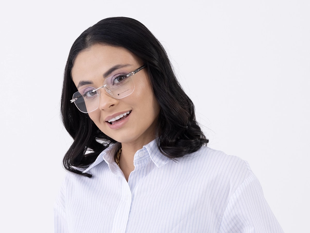 Silver Metal Rimless Geometric Glasses 52