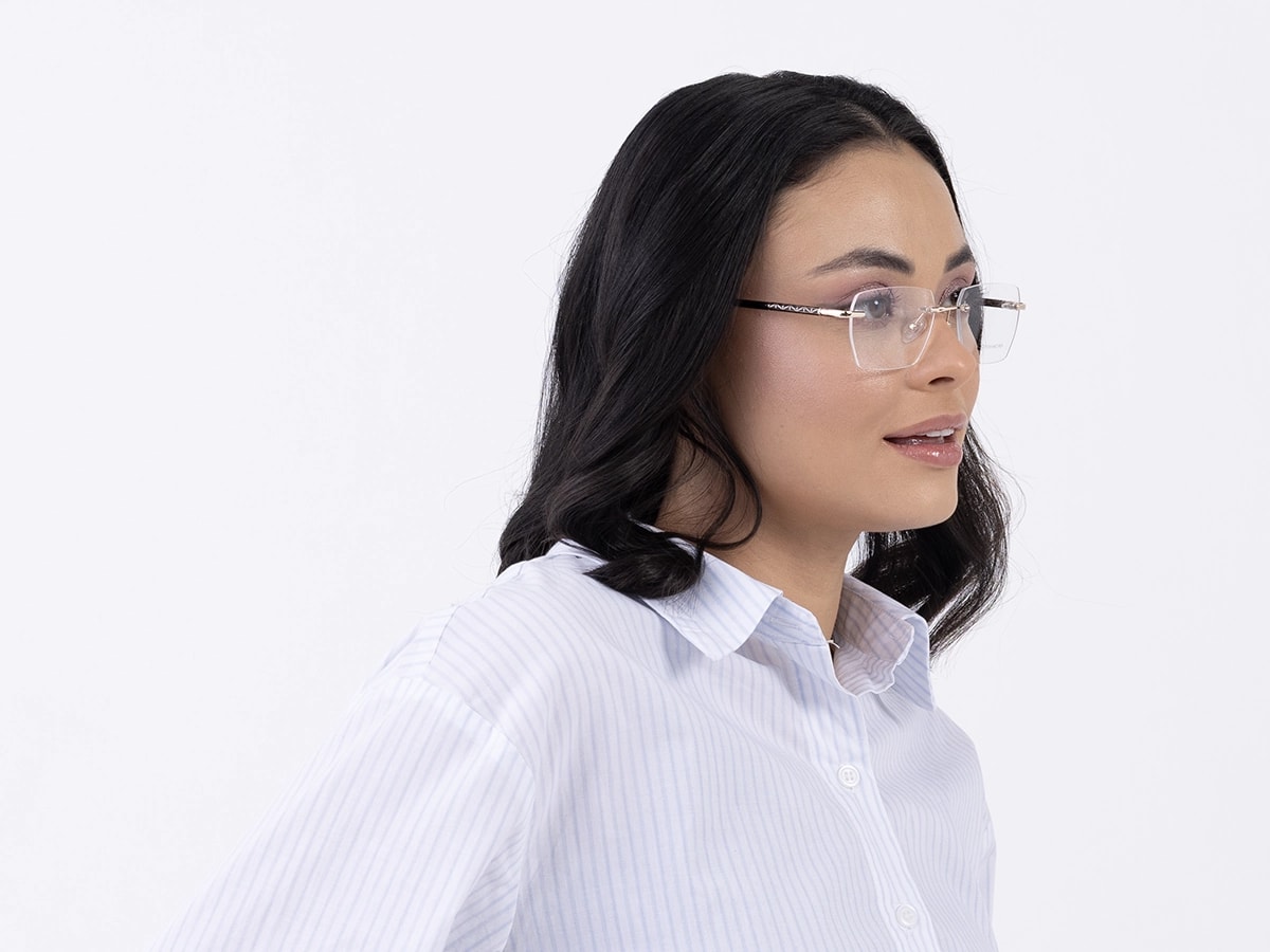 Champagne Gold Metal Rimless Geometric Eyeglasses 53