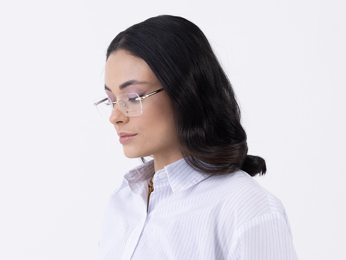 Champagne Gold Metal Rimless Geometric Eyeglasses 52