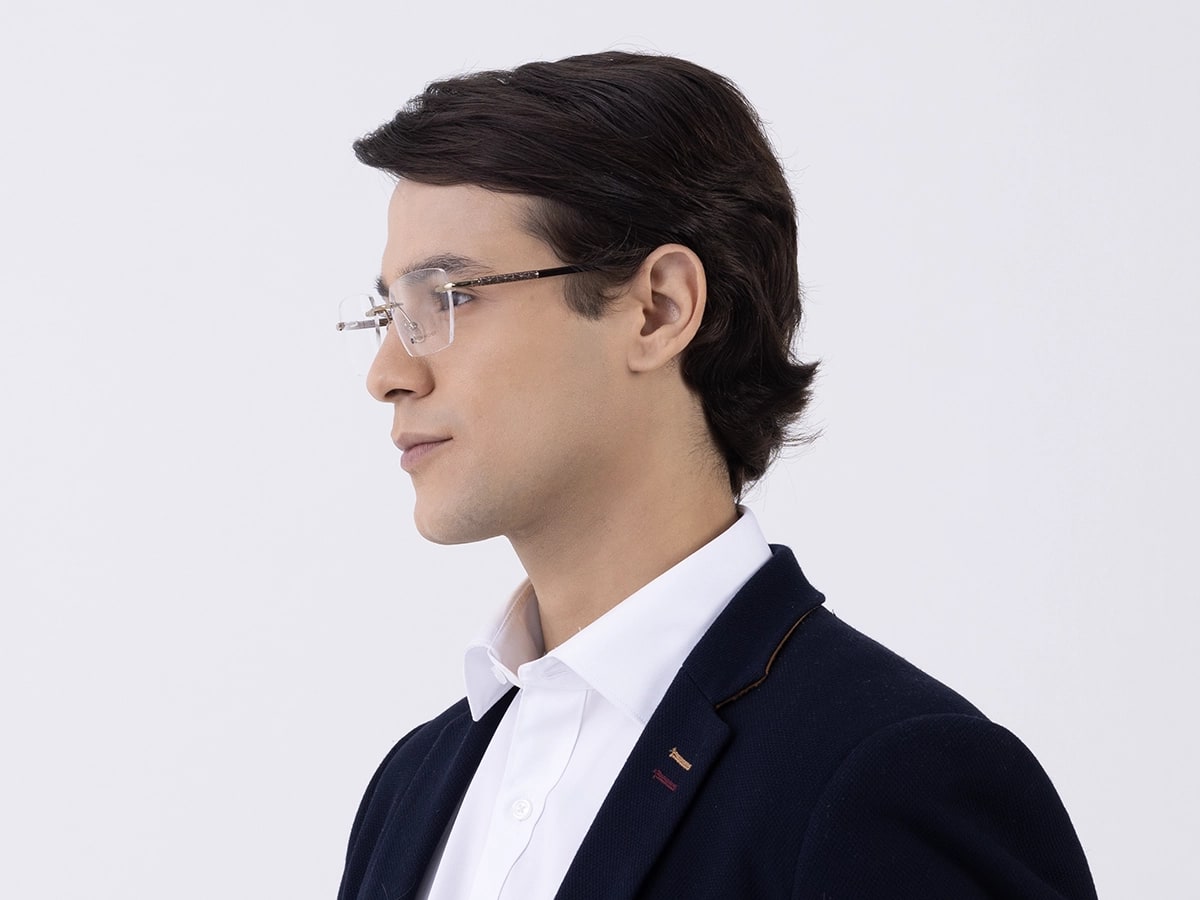 Gold Metal Rimless Geometric Eyeglasses 42