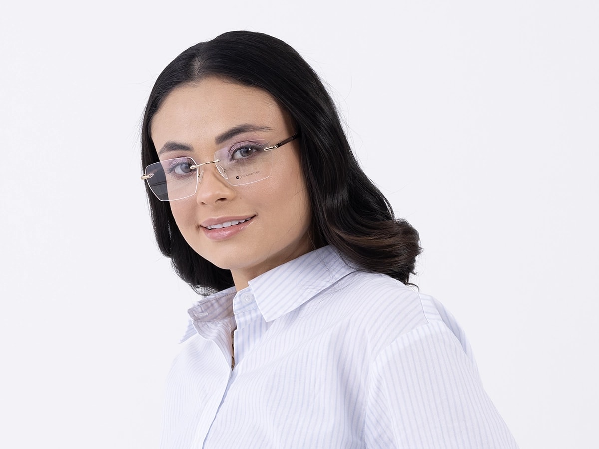 Gold Metal Rimless Geometric Eyeglasses 52