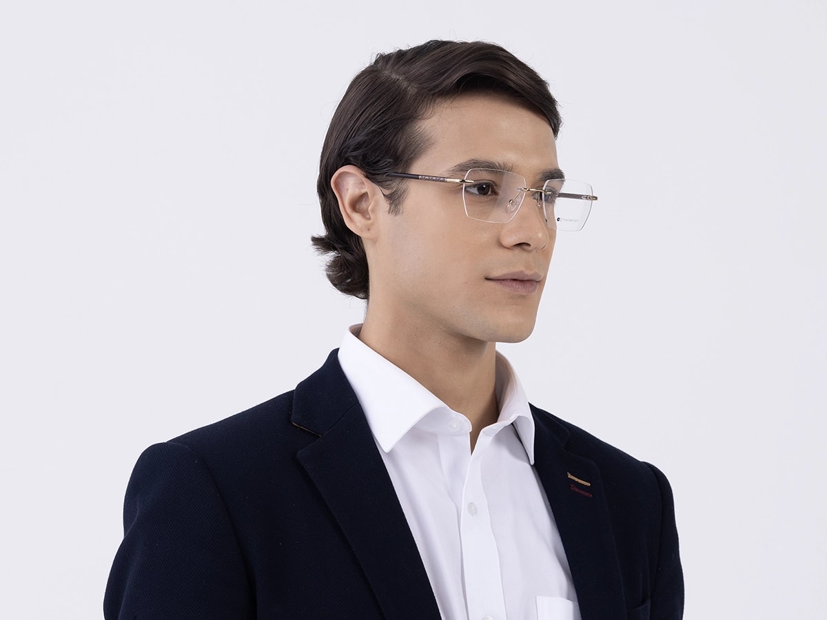 Gold Metal Rimless Geometric Eyeglasses 43