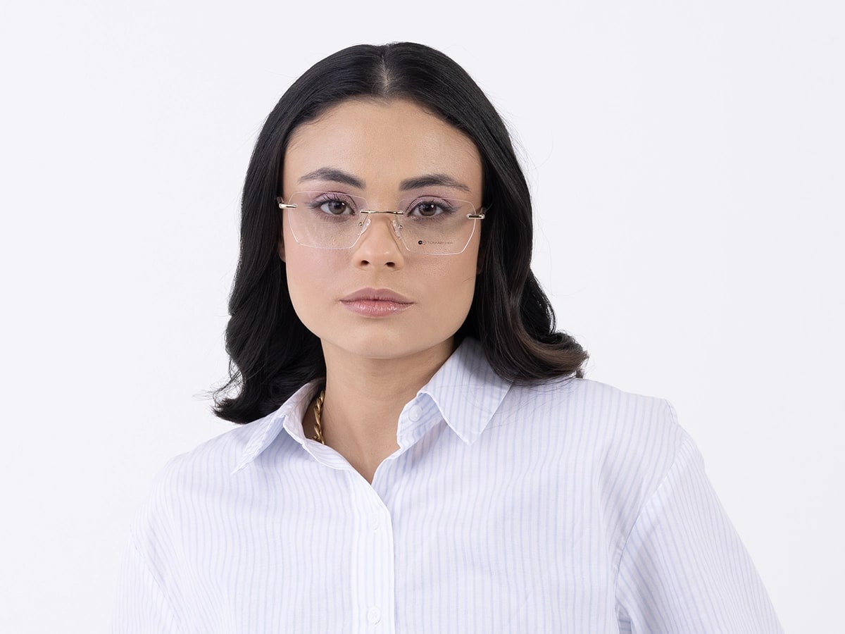 Gold Metal Rimless Geometric Eyeglasses 51