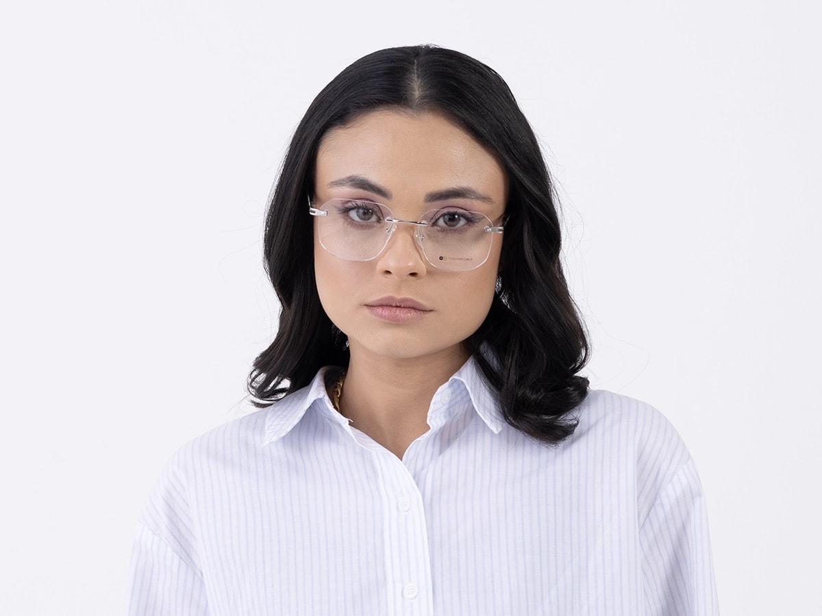 Silver Metal Rimless Geometric Glasses 51