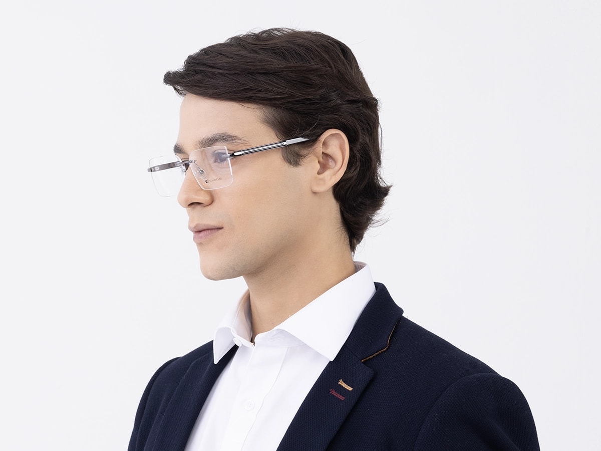 Gunmetal Metal Rimless Geometric Square Glasses 42