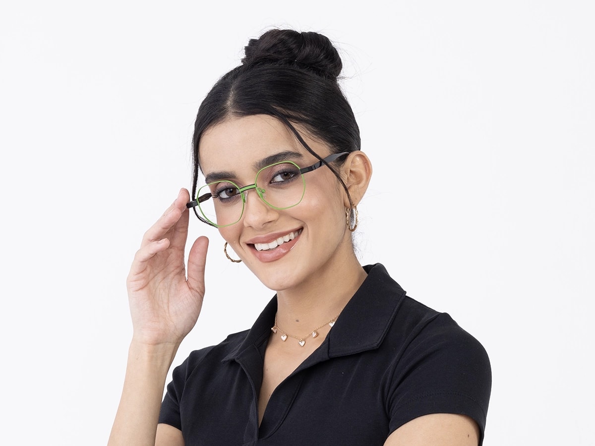 Green Hexagonal Metal Glasses With Nose Pad 52