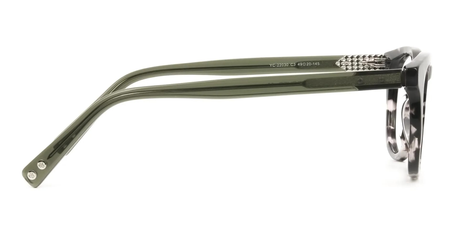 Marble Grey & Translucent Olive Green Round Glasses - 2