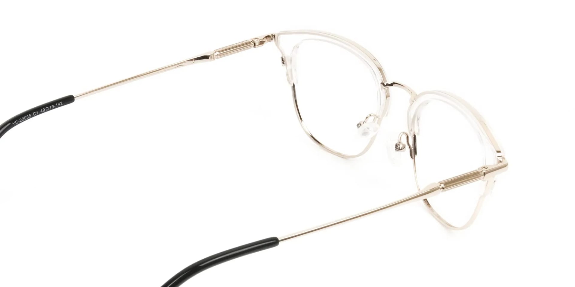 Square & Browline Crystal Clear & Champagne Gold Eyeglasses  - 2
