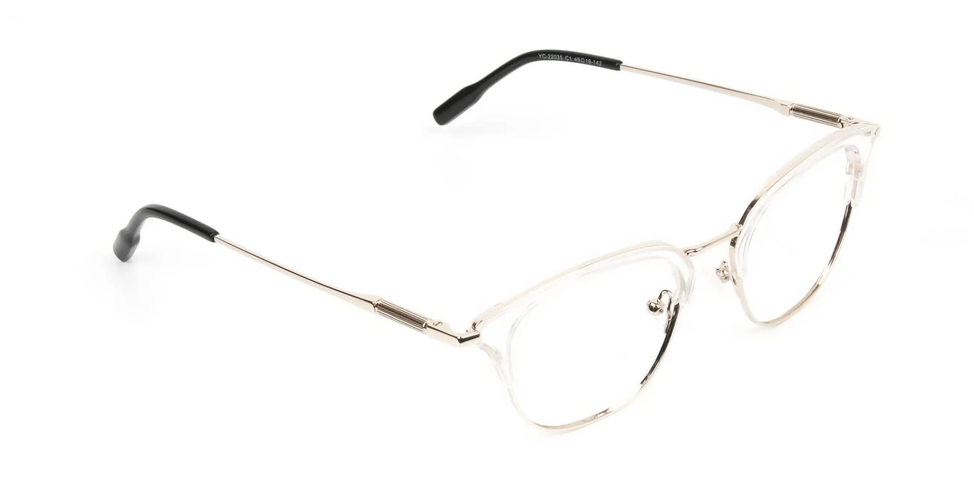 Square & Browline Crystal Clear & Champagne Gold Eyeglasses  - 2