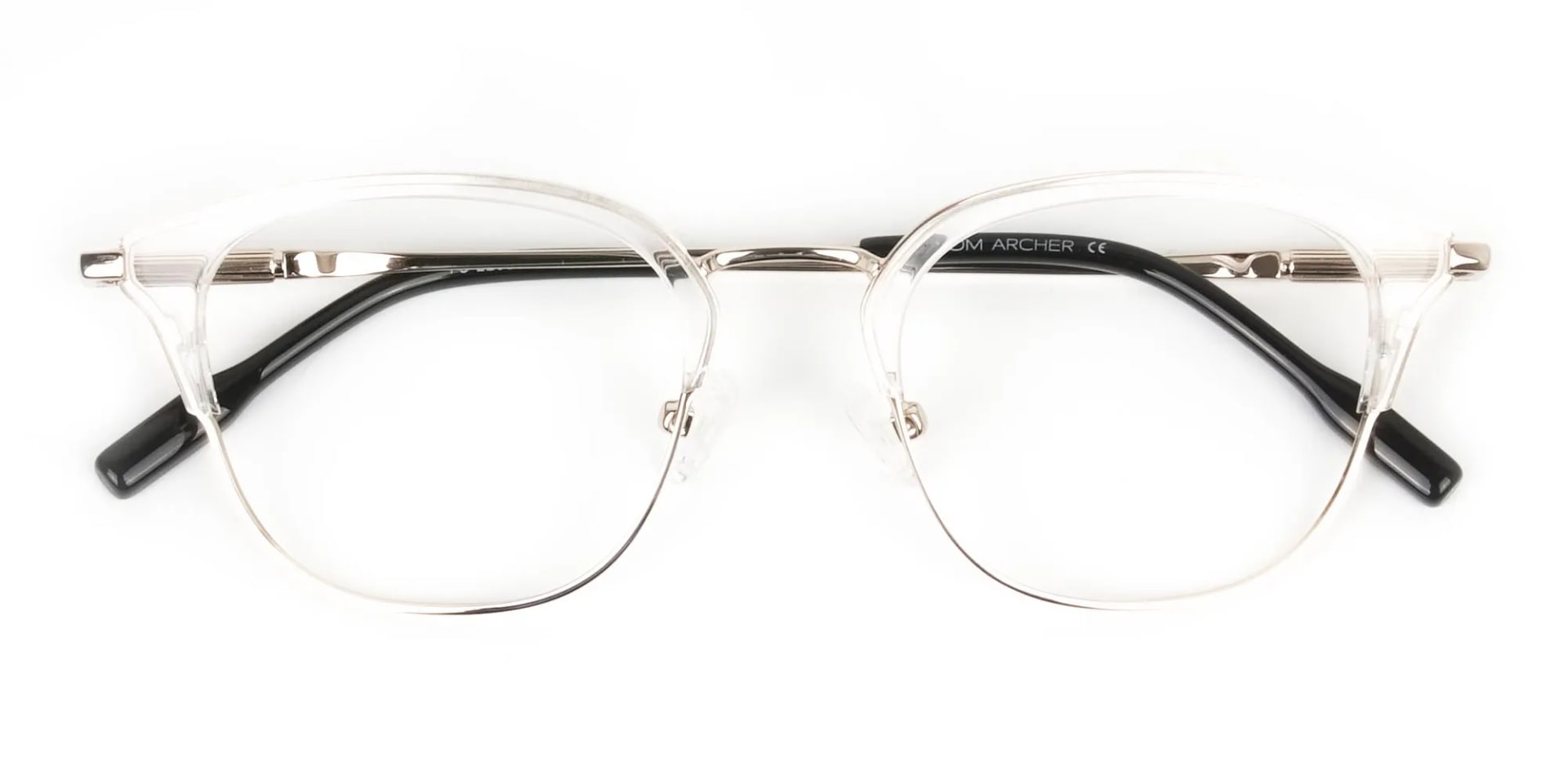 Square & Browline Crystal Clear & Champagne Gold Eyeglasses  - 2