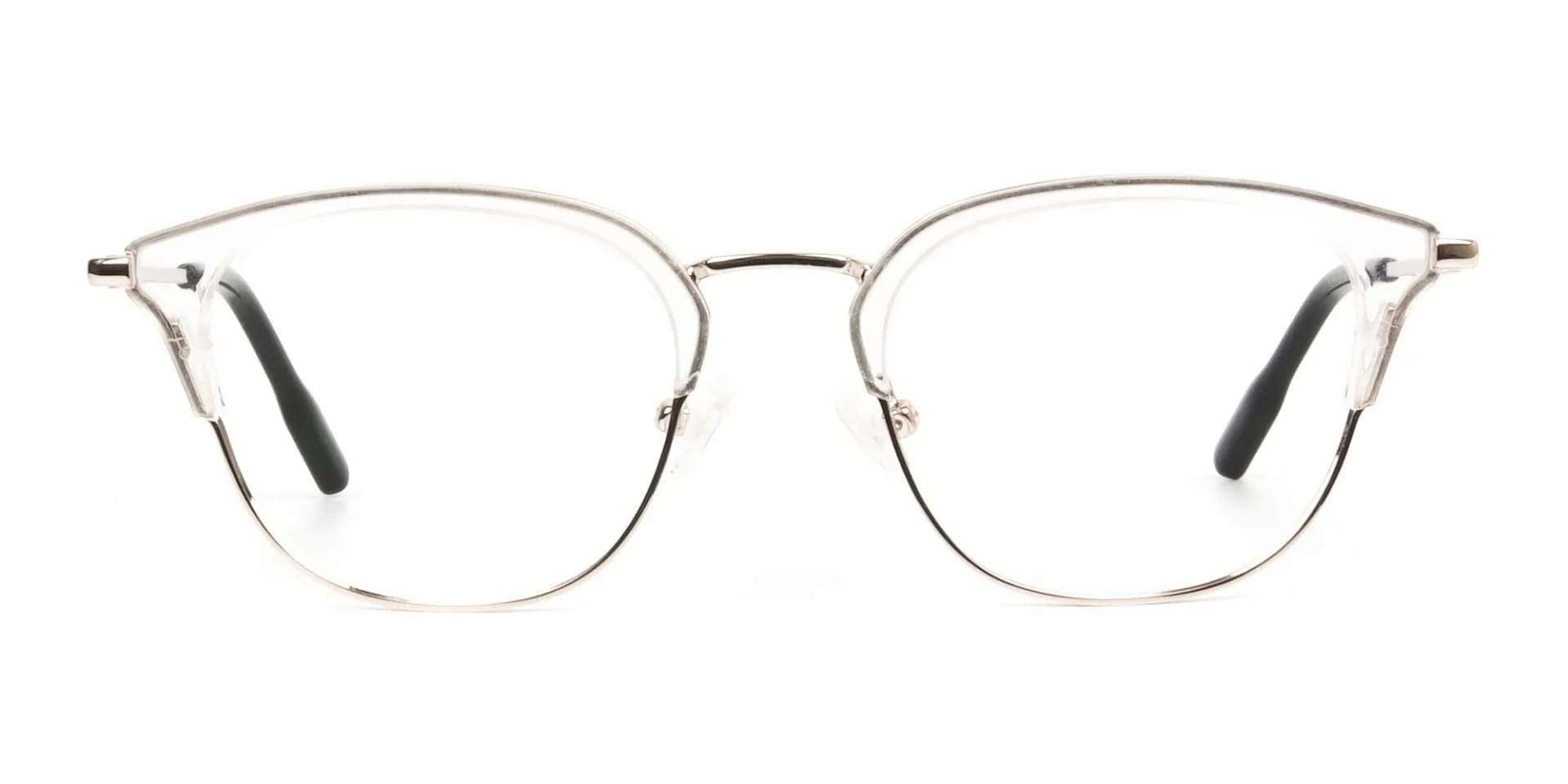 Square & Browline Crystal Clear & Champagne Gold Eyeglasses  - 2