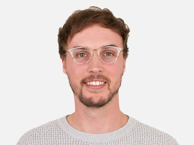 Square & Browline Crystal Clear & Champagne Gold Eyeglasses  - 2