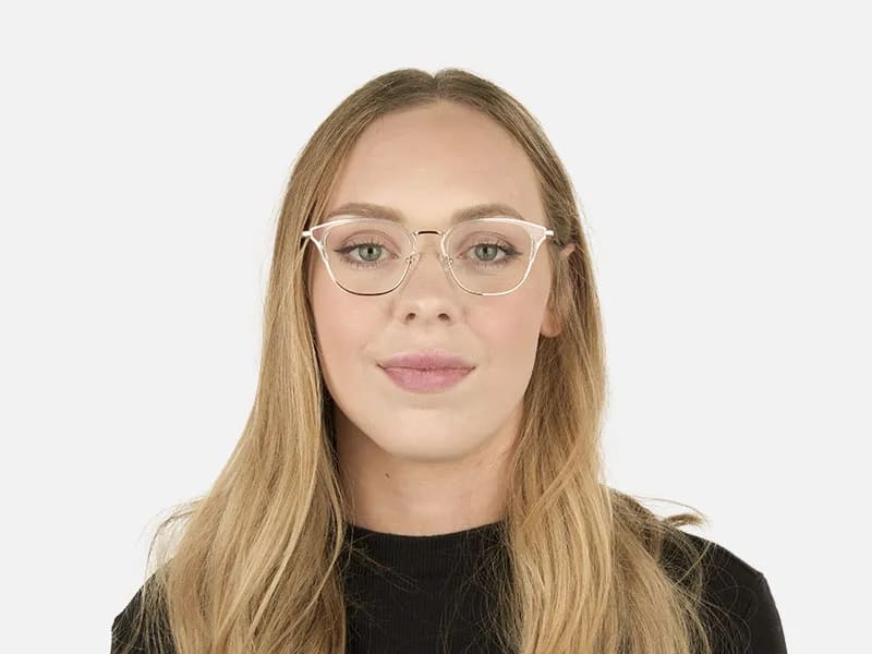 Square & Browline Crystal Clear & Champagne Gold Eyeglasses  - 2