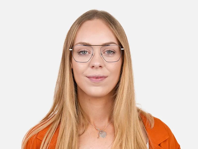 Silver and Royal Blue Wire Frame Glasses Men Women - 2 