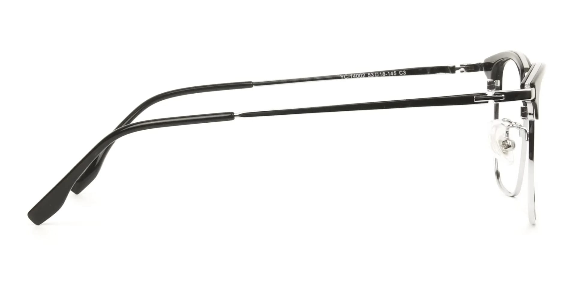 Square Black & Silver Browline Glasses - 2